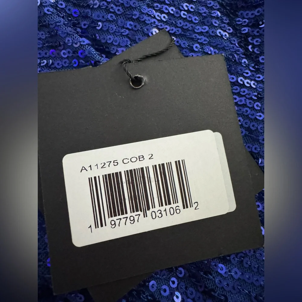 NWT $298 MAC DUGGAL LONG BLUE NAVY SEQUIN HIGH SLIT GOWN DRESS A11275 COBALT - Picture 5 of 5